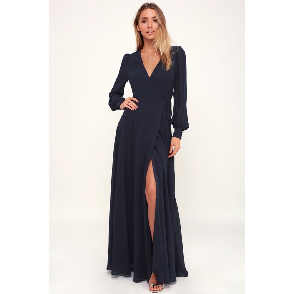 LuLus navy blue long sleeve Dress size M